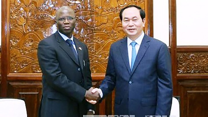 Chủ tịch nước Trần Đại Quang và Giám đốc Quốc gia Ngân hàng Thế giới tại Việt Nam Ousmane Dione. Ảnh: TTXVN