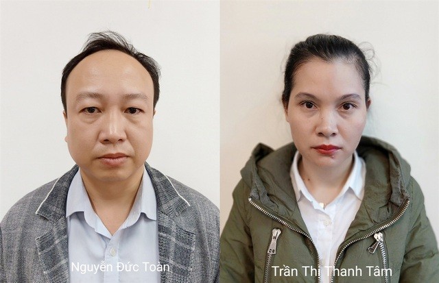 Bị can Nguyễn Đức Toàn và bị can Trần Thị Thanh Tâm.