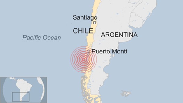 Tâm chấn trận động đất ở Chile. Đồ họa:BBC