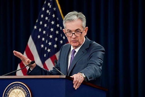 Chủ tịch Fed Jerome Powell trong họp báo hôm qua. Ảnh:Reuters