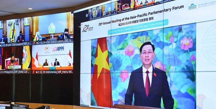 Hội nghị thường niên Diễn đàn Nghị viện châu Á - Thái Bình Dương lần thứ 29 do Quốc hội Hàn Quốc chủ trì tổ chức theo hình thức trực tuyến. Ảnh: Quốc Hội