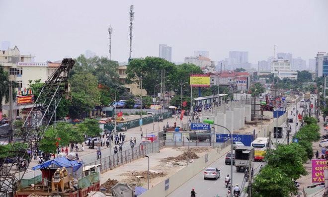 Tuyến đường sắt đô thị Nhổn - ga Hà Nội dài 12,5 km, gồm 8,5 km trên cao từ Nhổn đến Kim Mã và 4 km ngầm từ Kim Mã đến ga Hà Nội. Ảnh: NC st