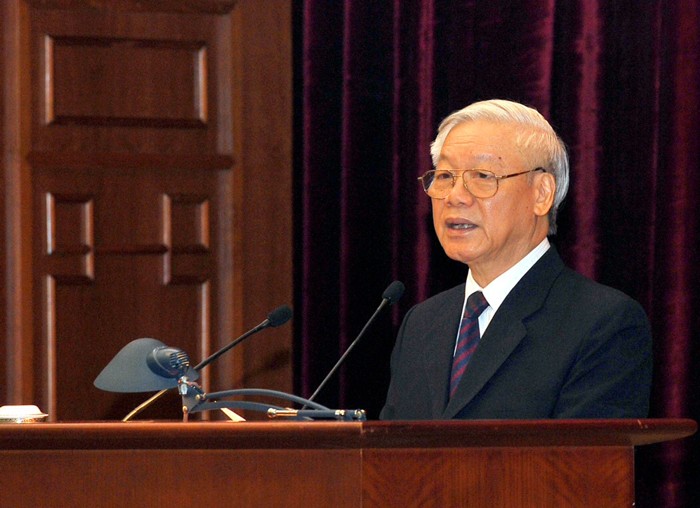 Tổng Bí thư Nguyễn Phú Trọng phát biểu bế mạc Hội nghị. Ảnh: Nhật Bắc