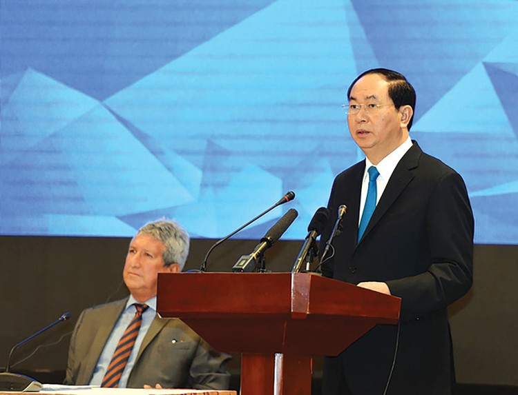Chủ tịch nước Trần Đại Quang phát biểu tại Đối thoại nhiều bên về APEC hướng tới 2020 và tương lai. Ảnh: Châu Như Quỳnh