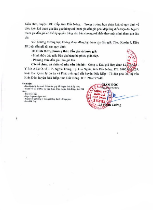 Ngày 29/10/2020, đấu giá quyền sử dụng đất tại huyện Đăk Rlấp, tỉnh Đắk Nông ảnh 3