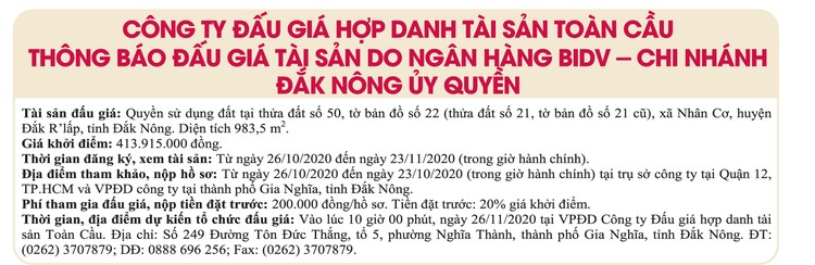 Ngày 26/11/2020, đấu giá quyền sử dụng đất tại huyện Đắk R’lấp, tỉnh Đắk Nông ảnh 1