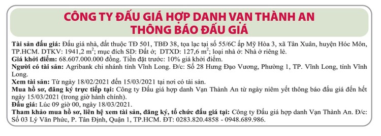 Ngày 18/3/2021, đấu giá quyền sử dụng đất tại huyện Hóc Môn, TPHCM ảnh 1