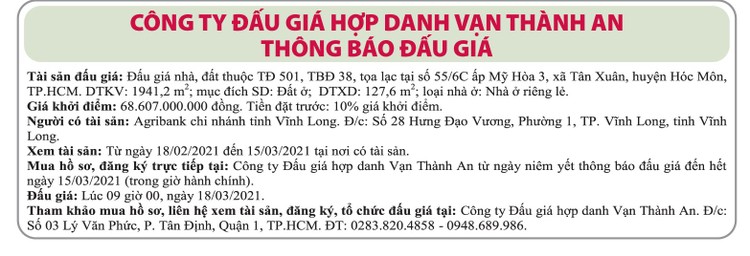 Ngày 18/3/2021, đấu giá quyền sử dụng đất tại huyện Hóc Môn, TP.HCM ảnh 1