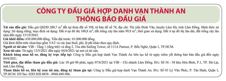 Ngày 7/6/2021, đấu giá quyền sử dụng đất tại huyện Lâm Hà, tỉnh Lâm Đồng ảnh 1