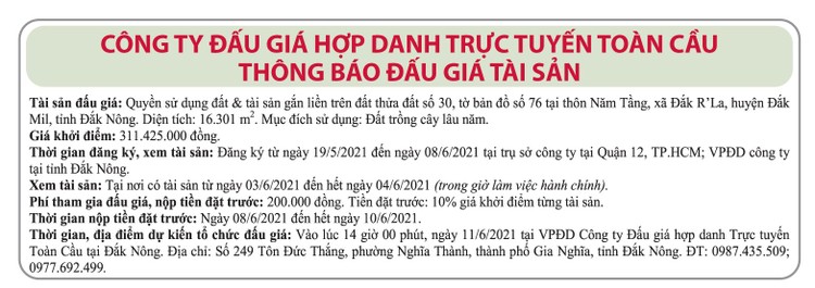 Ngày 11/6/2021, đấu giá quyền sử dụng đất tại huyện Đắk Mil, tỉnh Đắk Nông ảnh 1