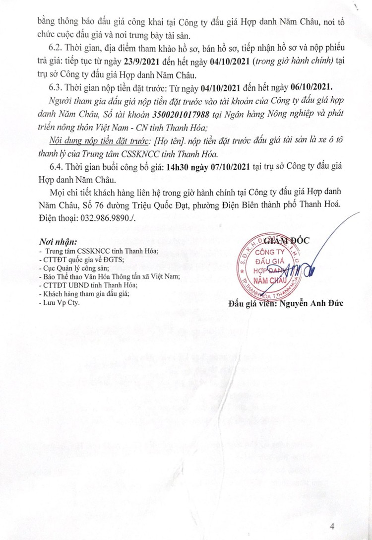 Ngày 7/10/2021, đấu giá xe ô tô Toyota tại tỉnh Thanh Hóa ảnh 5