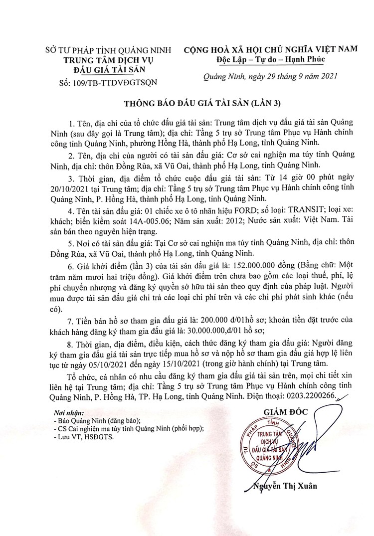 Ngày 20/10/2021, đấu giá xe ô tô FORD tại tỉnh Quảng Ninh ảnh 2