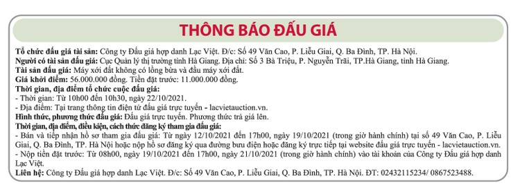 Ngày 22/10/2021, đấu giá máy xới đất tại tỉnh Hà Giang ảnh 1