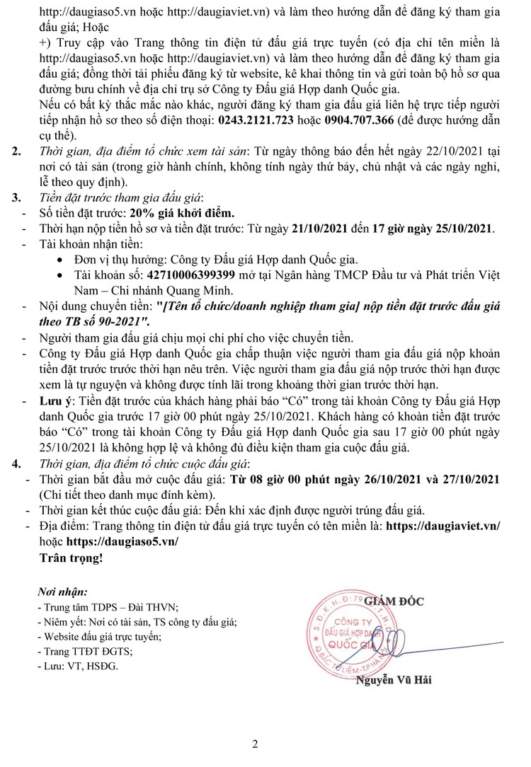 Ngày 26/10/2021, đấu giá cho thuê TS các trạm để ghép kênh phát sóng trên mạng MFN tại Hà Nội ảnh 3