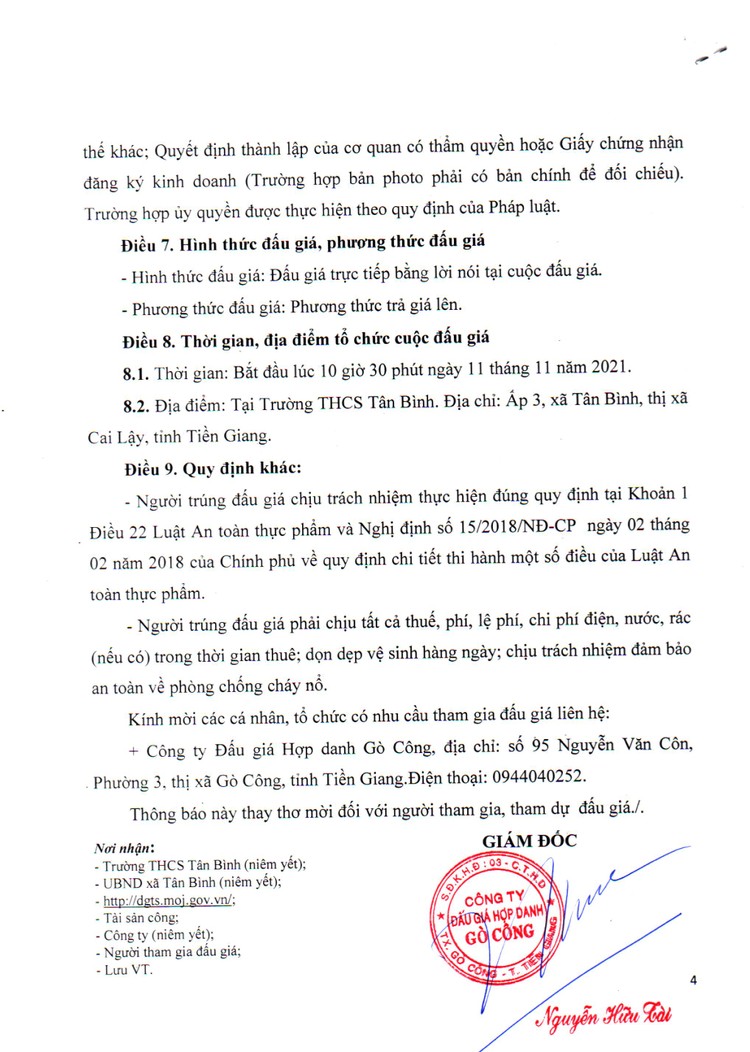 Ngày 11/11/2021, đấu giá cho thuê mặt bằng bán căn tin tại Trường THCS Tân Bình, tỉnh Tiền Giang ảnh 5