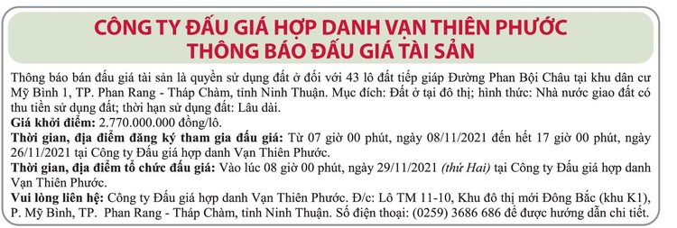 Ngày 29/11/2021, đấu giá quyền sử dụng đất tại TP.Phan Rang – Tháp Chàm, tỉnh Ninh Thuận ảnh 1