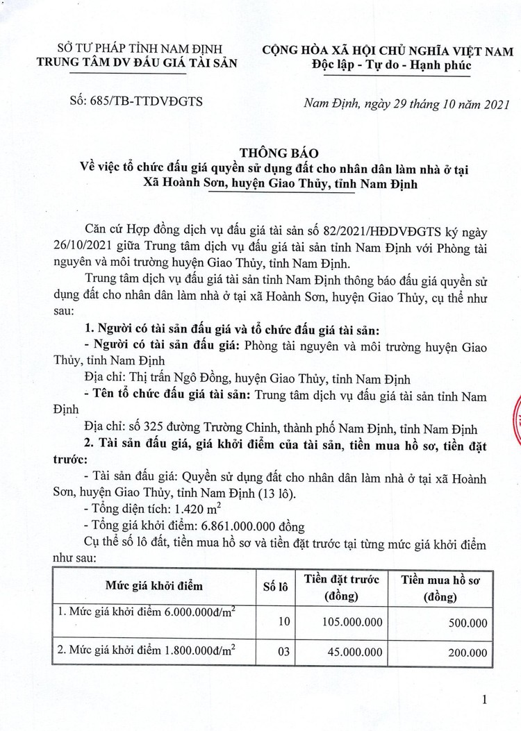 Ngày 21/11/2021, đấu giá quyền sử dụng 13 lô đất tại huyện Giao Thuỷ, tỉnh Nam Định ảnh 2