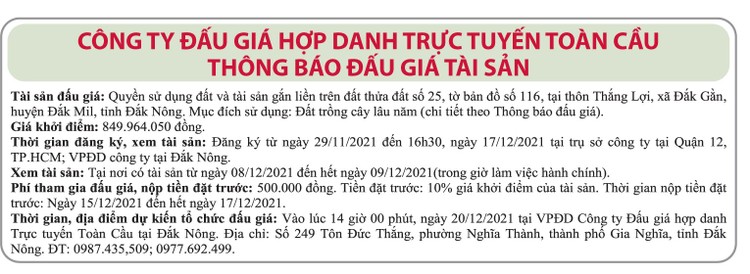 Ngày 20/12/2021, đấu giá quyền sử dụng đất tại huyện Đắk Mil, tỉnh Đắk Nông ảnh 1