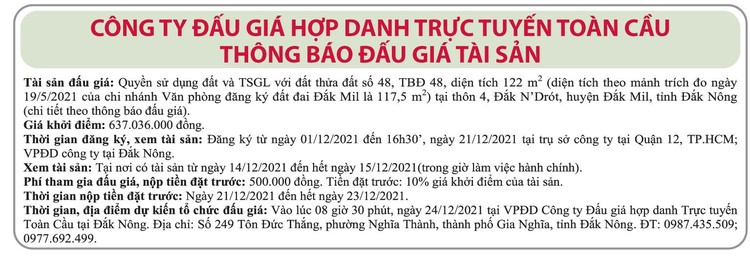 Ngày 24/12/2021, đấu giá quyền sử dụng đất tại huyện Đắk Mil, tỉnh Đắk Nông ảnh 1