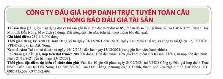 Ngày 24/12/2021, đấu giá quyền sử dụng đất tại huyện Đắk Mil, tỉnh Đắk Nông ảnh 1