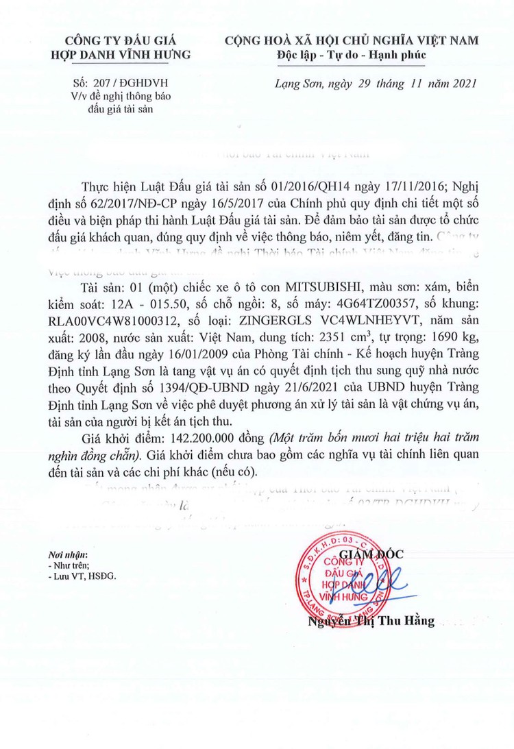 Ngày 16/12/2021, đấu giá xe ô tô MITSUBISHI tại tỉnh Lạng Sơn ảnh 2