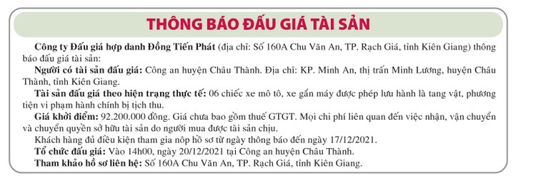 Ngày 20/12/2021, đấu giá 6 chiếc xe mô tô, ô tô tại tỉnh Kiên Giang ảnh 1