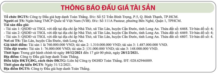 Ngày 31/12/2021, đấu giá 3 quyền sử dụng đất tại huyện Cần Đước, tỉnh Long An ảnh 1