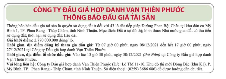 Ngày 30/12/2021, đấu giá quyền sử dụng đất tại TP. Phan Rang – Tháp Chàm, tỉnh Ninh Thuận ảnh 1