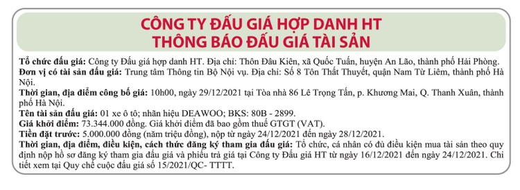 Ngày 29/12/2021, đấu giá xe ô tô Deawoo tại Hà Nội ảnh 1