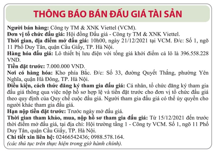 Ngày 21/12/2021, đấu giá lô thiết bị lưu điện tại Hà Nội ảnh 1