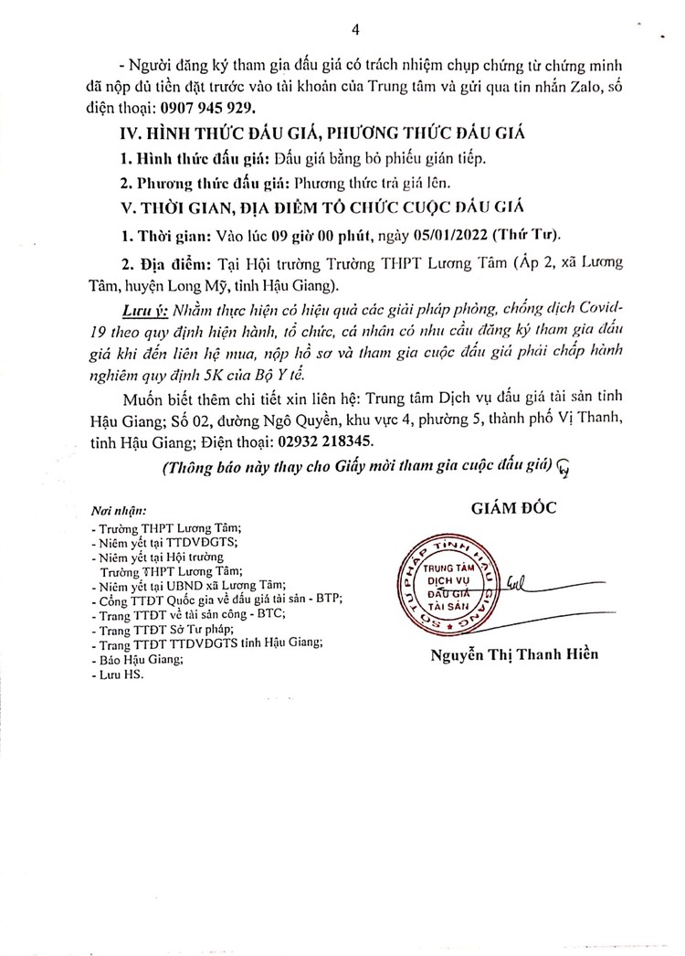Ngày 5/1/2022, đấu giá cho thuê mặt bằng căn tin và mặt bằng nhà xe tại Trường THPT Lương Tâm, tỉnh Hậu Giang ảnh 5
