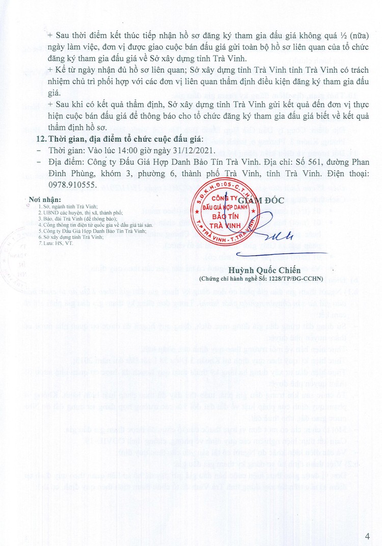 Ngày 31/12/2021, đấu giá quyền sử dụng đất tại thành phố Trà Vinh, tỉnh Trà Vinh ảnh 5