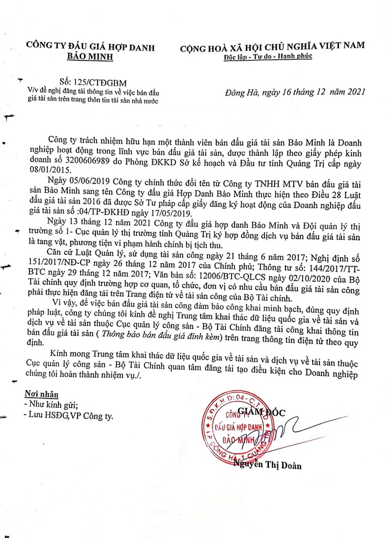 Ngày 23/12/2021, đấu giá tang vật xử lý vi phạm hành chính bị tịch thu tại tỉnh Quảng Trị ảnh 2