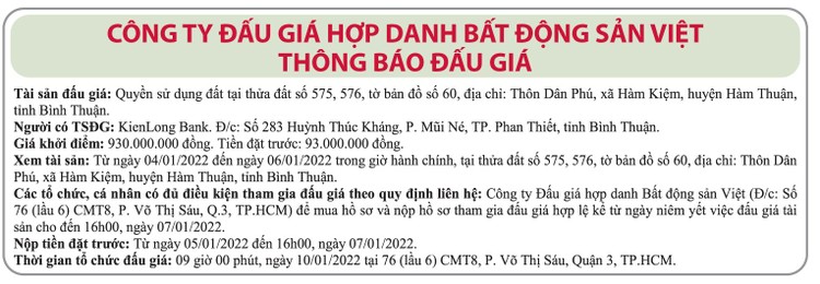Ngày 10/1/2022, đấu giá quyền sử dụng đất tại huyện Hàm Thuận, tỉnh Bình Thuận ảnh 1