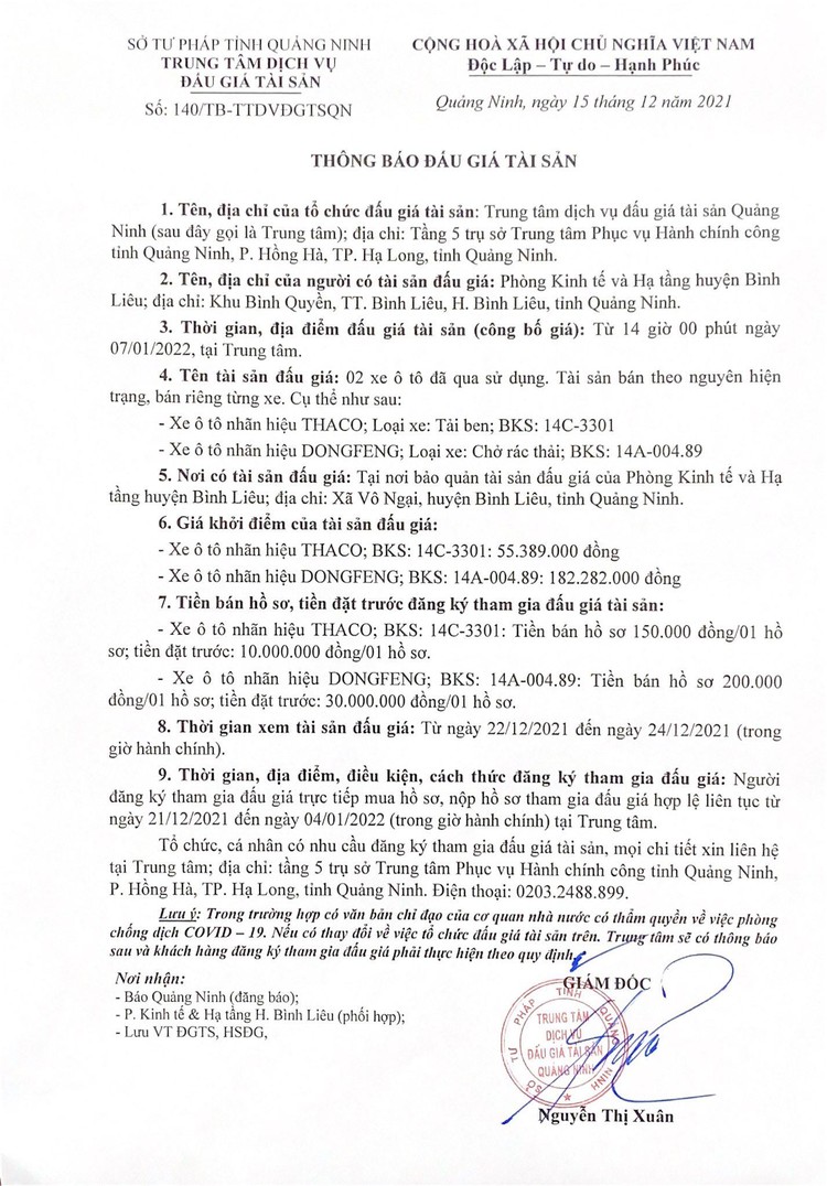 Ngày 7/1/2022, đấu giá 02 xe ô tô đã qua sử dụng tại tỉnh Quảng Ninh ảnh 2