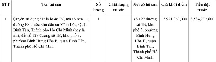 Ngày 20/1/2022, đấu giá quyền sử dụng đất tại quận Bình Tân, TP Hồ Chí Minh ảnh 1