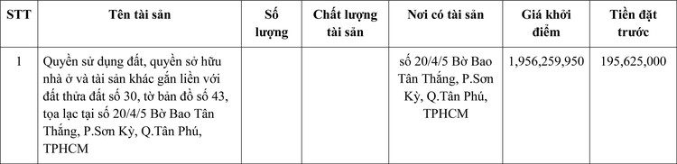 Ngày 11/1/2022, đấu giá quyền sử dụng đất tại quận Tân Phú, TPHCM ảnh 1