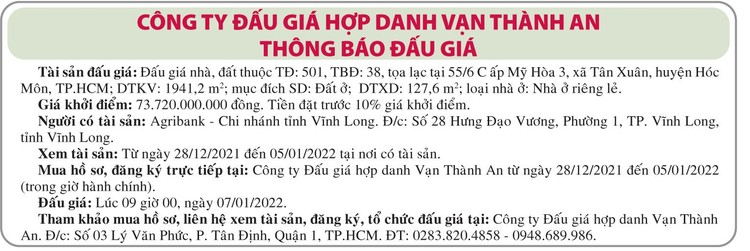 Ngày 7/1/2022, đấu giá quyền sử dụng đất tại huyện Hóc Môn, TP.HCM ảnh 1
