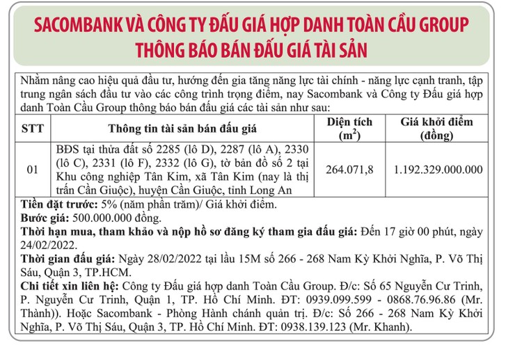 Ngày 28/2/2022, đấu giá quyền sử dụng đất tại huyện Cần Giuộc, tỉnh Long An ảnh 1