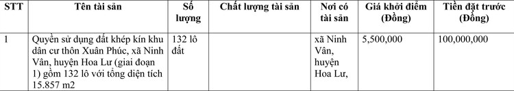 Ngày 10/3/2022, đấu giá quyền sử dụng đất tại huyện Hoa Lư, tỉnh Ninh Bình ảnh 1