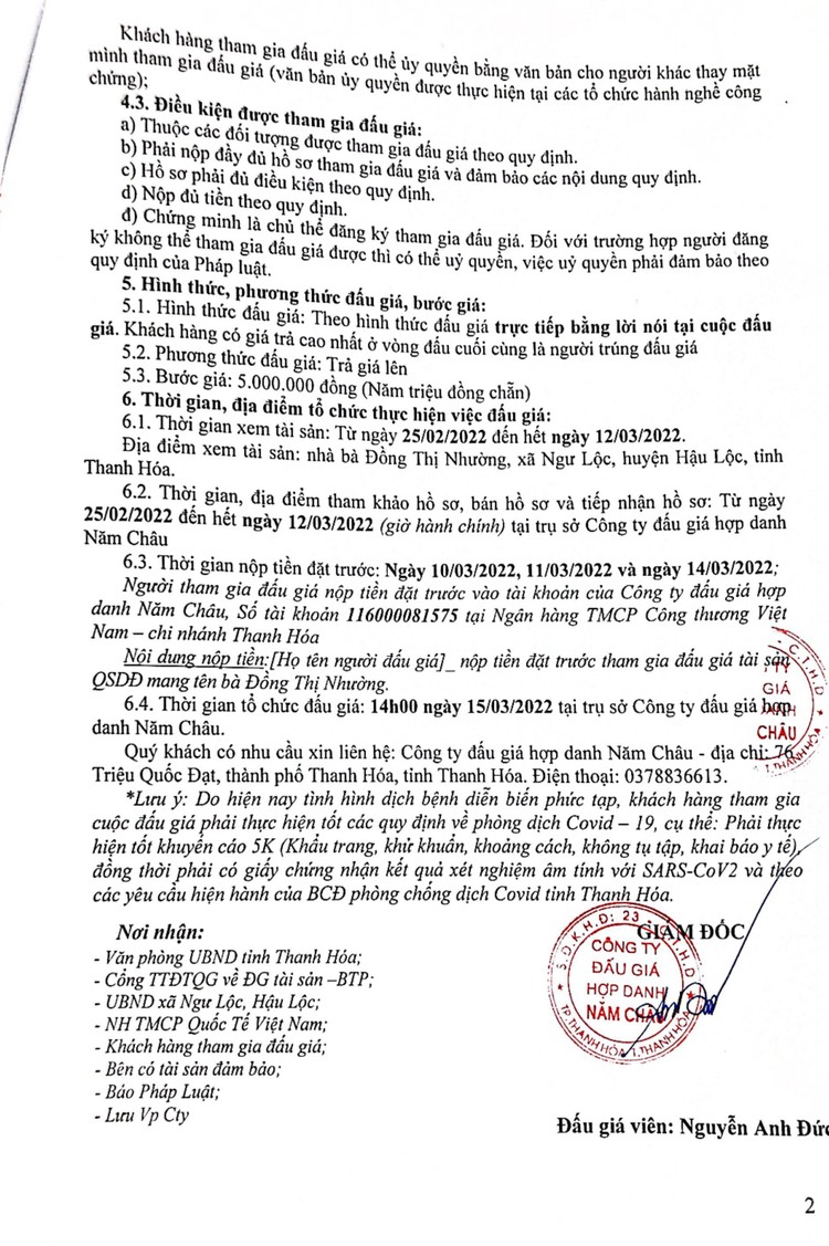 Ngày 15/3/2022, đấu giá quyền sử dụng đất tại huyện Hậu Lộc, tỉnh Thanh Hóa ảnh 3