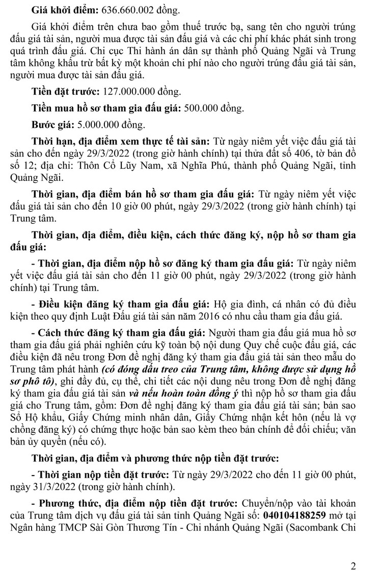 Ngày 1/4/2022, đấu giá quyền sử dụng đất tại thành phố Quảng Ngãi, tỉnh Quảng Ngãi ảnh 3