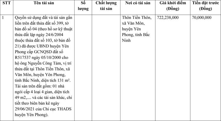 Ngày 25/3/2022, đấu giá quyền sử dụng đất tại huyện Yên Phong, tỉnh Bắc Ninh ảnh 1