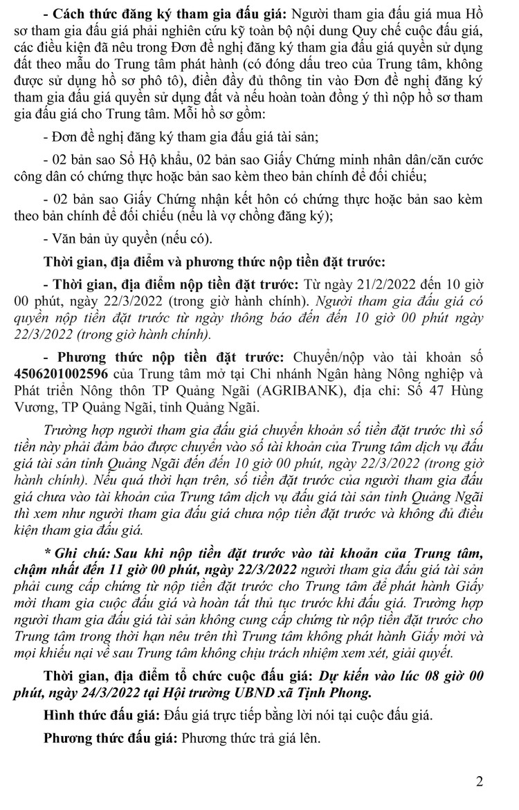 Ngày 24/3/2022, đấu giá quyền sử dụng đất tại huyện Sơn Tịnh, tỉnh Quảng Ngãi ảnh 3