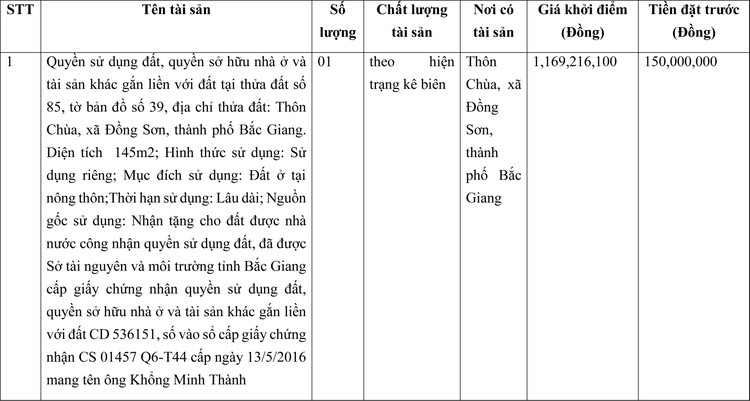 Ngày 24/3/2022, đấu giá quyền sử dụng đất tại thành phố Bắc Giang, tỉnh Bắc Giang ảnh 1