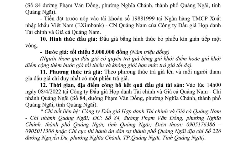 Ngày 8/4/2022, đấu giá quyền sử dụng đất tại thành phố Quảng Ngãi, tỉnh Quảng Ngãi ảnh 4
