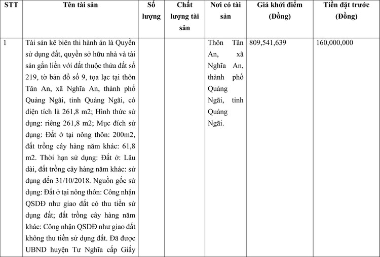 Ngày 8/4/2022, đấu giá quyền sử dụng đất tại thành phố Quảng Ngãi, tỉnh Quảng Ngãi ảnh 1