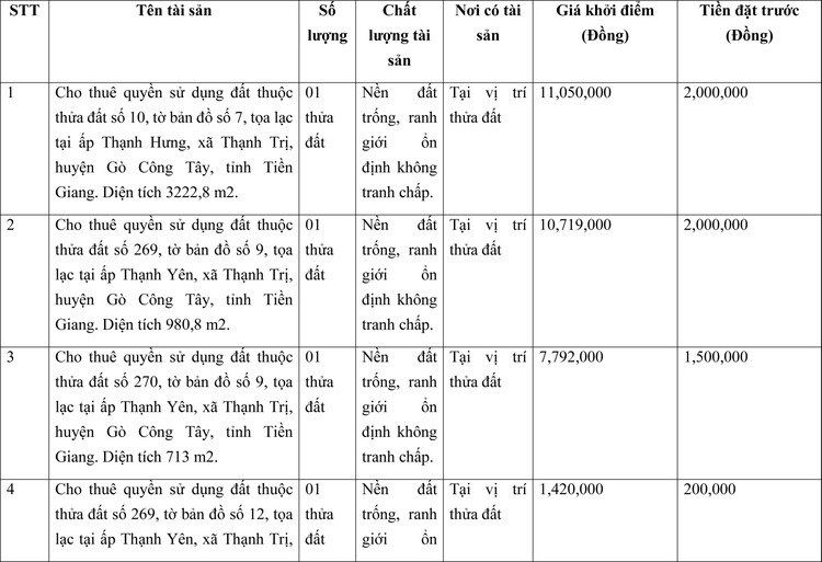 Ngày 25/3/2022, đấu giá quyền sử dụng đất tại huyện Gò Công Tây, tỉnh Tiền Giang ảnh 1