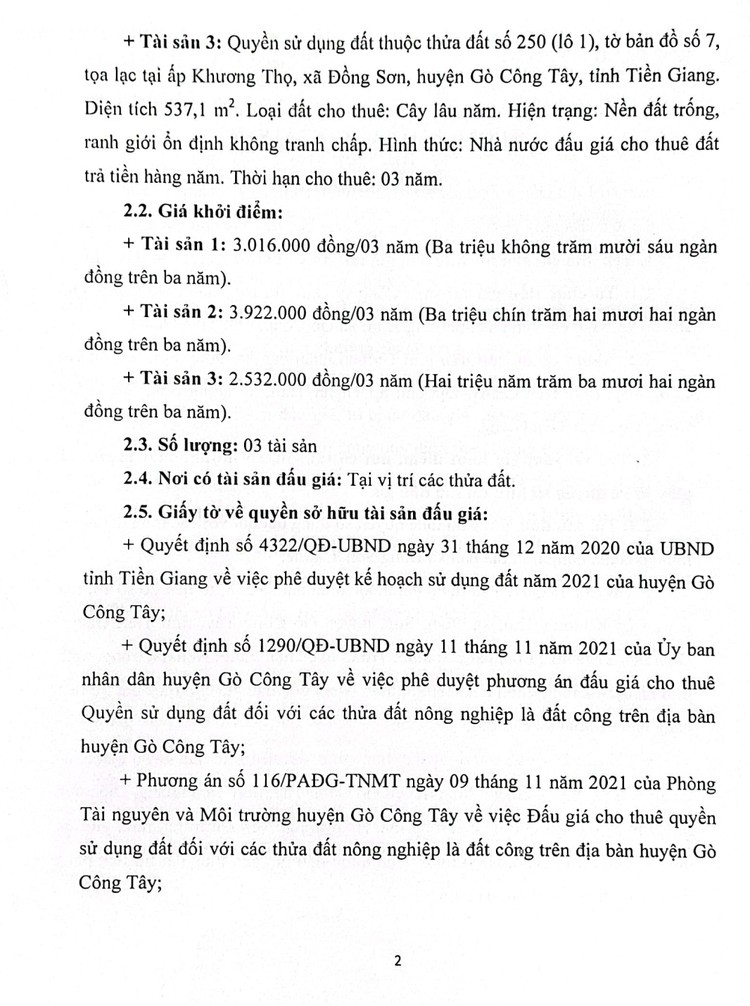 Ngày 24/3/2022, đấu giá quyền sử dụng đất tại huyện Gò Công Tây, tỉnh Tiền Giang ảnh 3