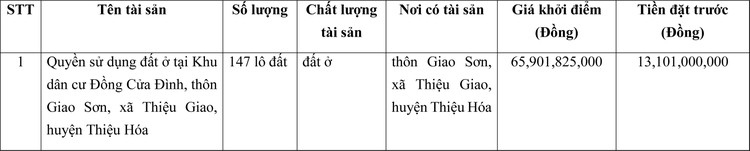 Ngày 26/3/2022, đấu giá quyền sử dụng đất tại huyện Thiệu Hóa, tỉnh Thanh Hóa ảnh 1
